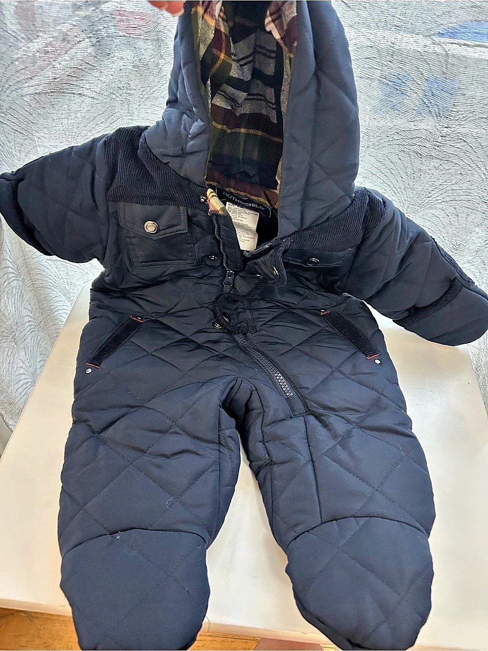 Rothschild Quilted Plaid Hooded Snowsuit Bunting -Lined Footie, Black & Red